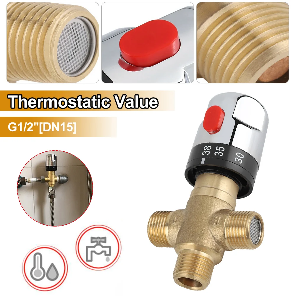 

Brass Pipe Thermostat Faucet, Thermostatic Mixing Valve, Bathroom Water Temperature Control, 3-Way