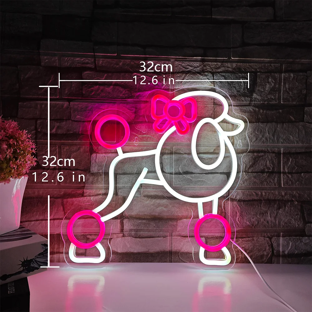 Cute Poodle Dog Neon Lights Animal Neon Sign for Bedroom Pet Shop Art Wall Decoration Pink Neon Light Birthday Gift