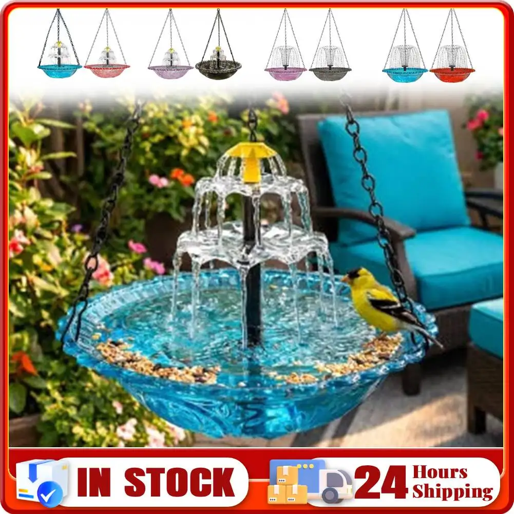 Fuente de Agua en Cascada para Pájaros con Bomba Solar y Recipiente de Vidrio, Comedero para Colibríes, Baño Solar para Aves Silvestres para Jardín y Patio