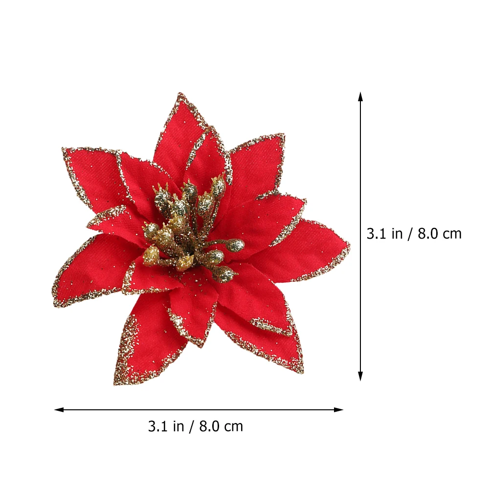 

24Pcs Christmas Glitter Flowers Christmas Tree Decoration 8cm Diameter Artificial Silk Flower Accessories Festive Ornamental