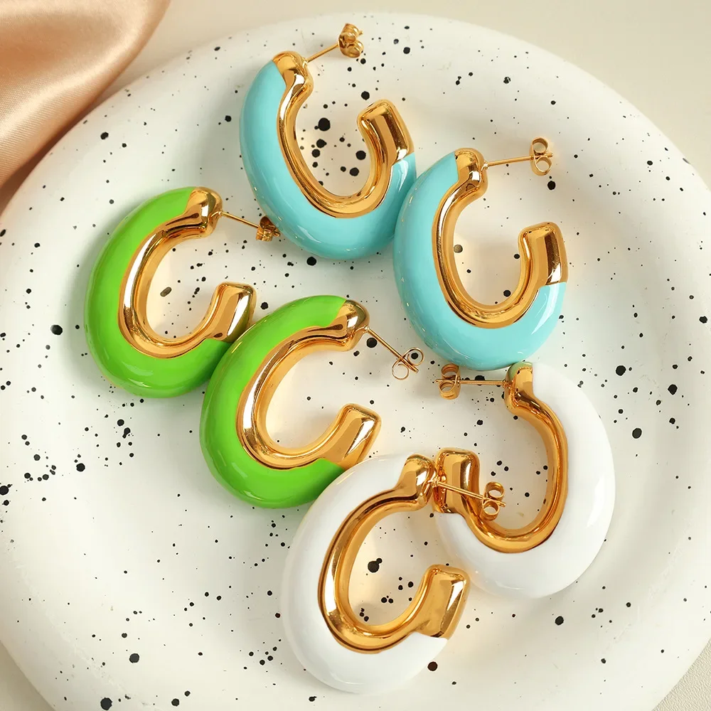 

316L Stainless Steel Colorful Big C Earrings 18k PVD Gold-plated Waterproof and Non-fading Jewelry Valentine's Day Gifts Eardrop