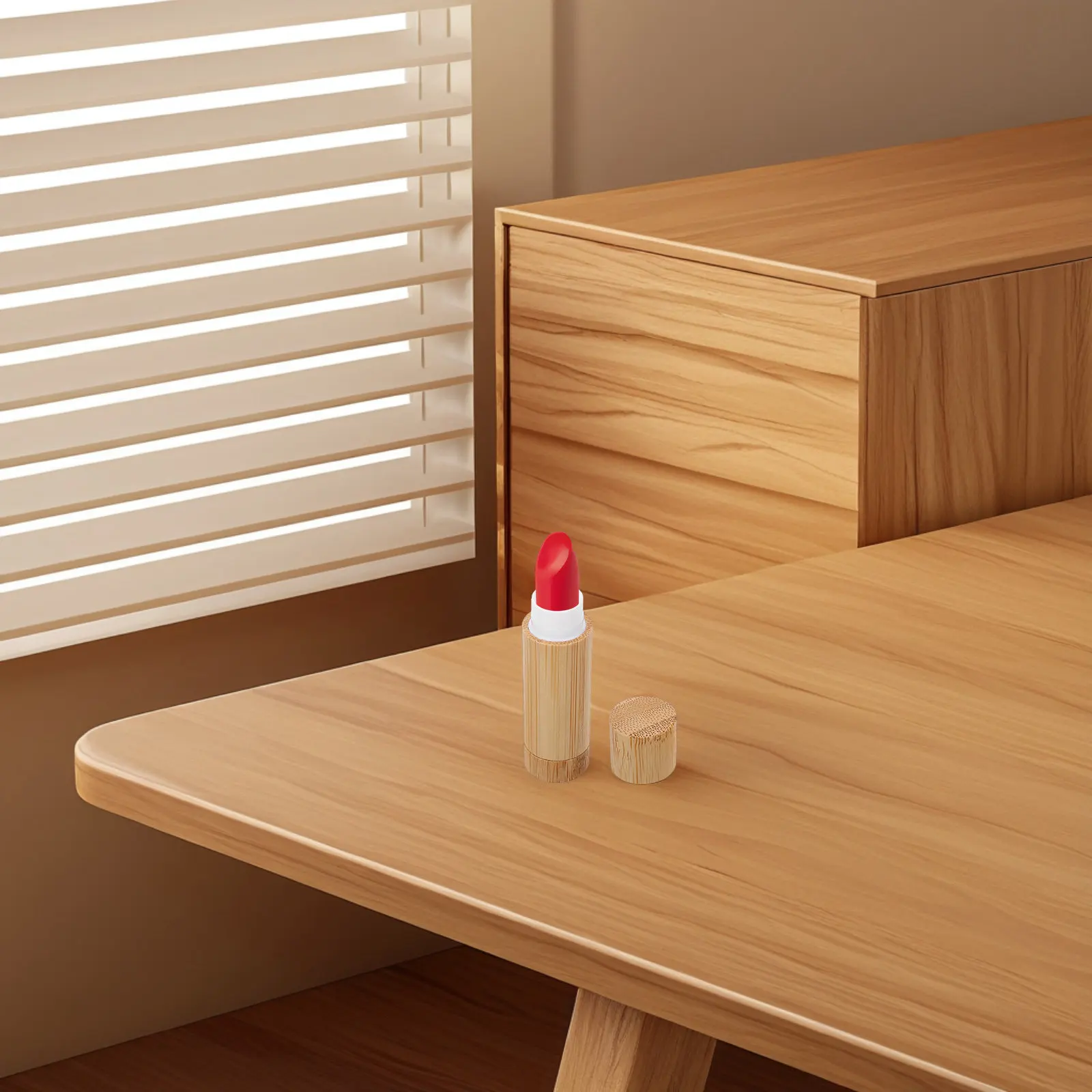 Bamboo Lipstick Tube Refillable 5G Empty Container Lip Balm Holder Wooden Storage Case for DIY Makeup