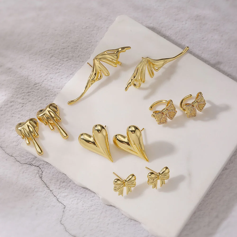 HECHENG.Smooth Metal Bowknot Heart Earrings For Women Jewelry Senior Sense Sweet Korean Design