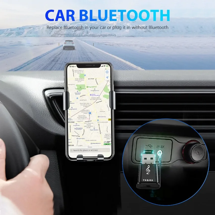 2-IN-1 USB Bluetooth 5.0 Adapter 3.5MM Jack AUX Bluetooth Audio Transmitter Receiver Adapter for Car PC Laptop Speaker Amplifier