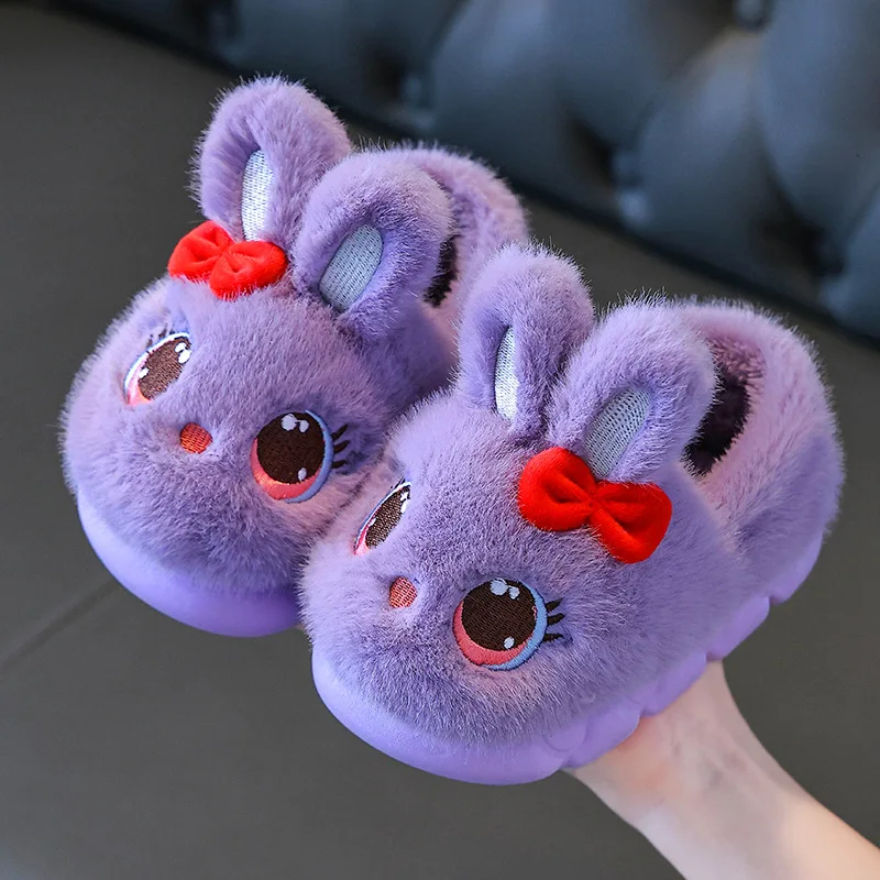 Children Winter Thick Slippers Kids Cotton-padded Shoes Baby Indoor Warm Slippers Girls Cute Cartoon Rabbit Animal Shoes Slipper