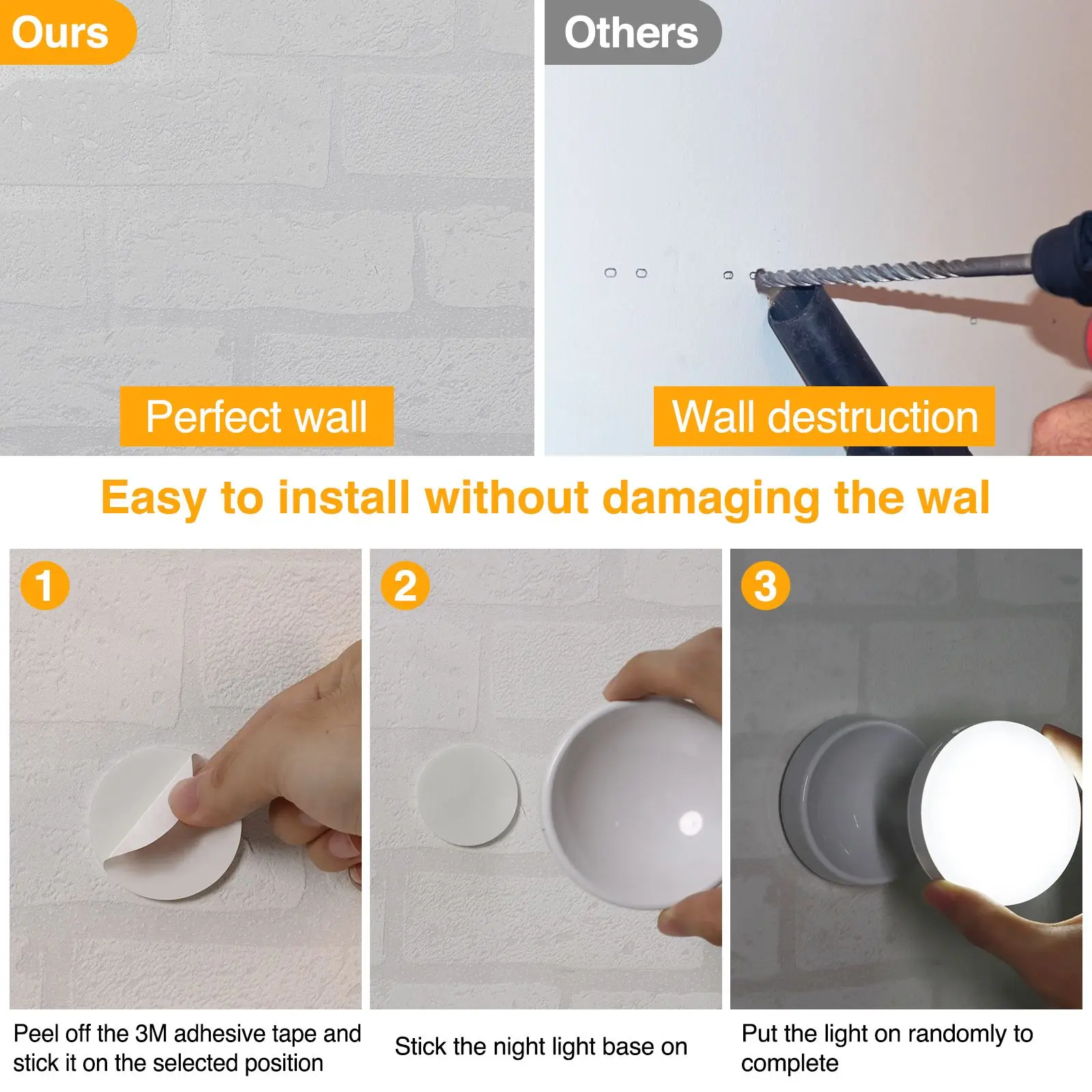 Wireless Ring Dynamic 360° Rotating LED Night Light Motion Sensor Cabinet Light Portable Night Light Bedroom Hallway Kitchen