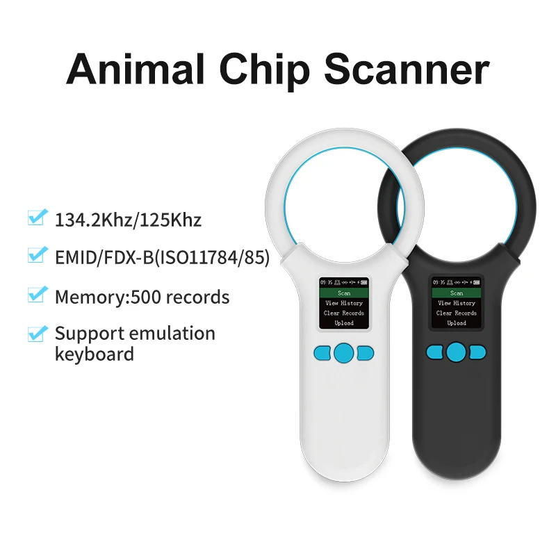 W91A Animal Chip Scanner 134.2Khz 125Khz Pet Microchip Reader 500 Records Memory Animal Tag Reader