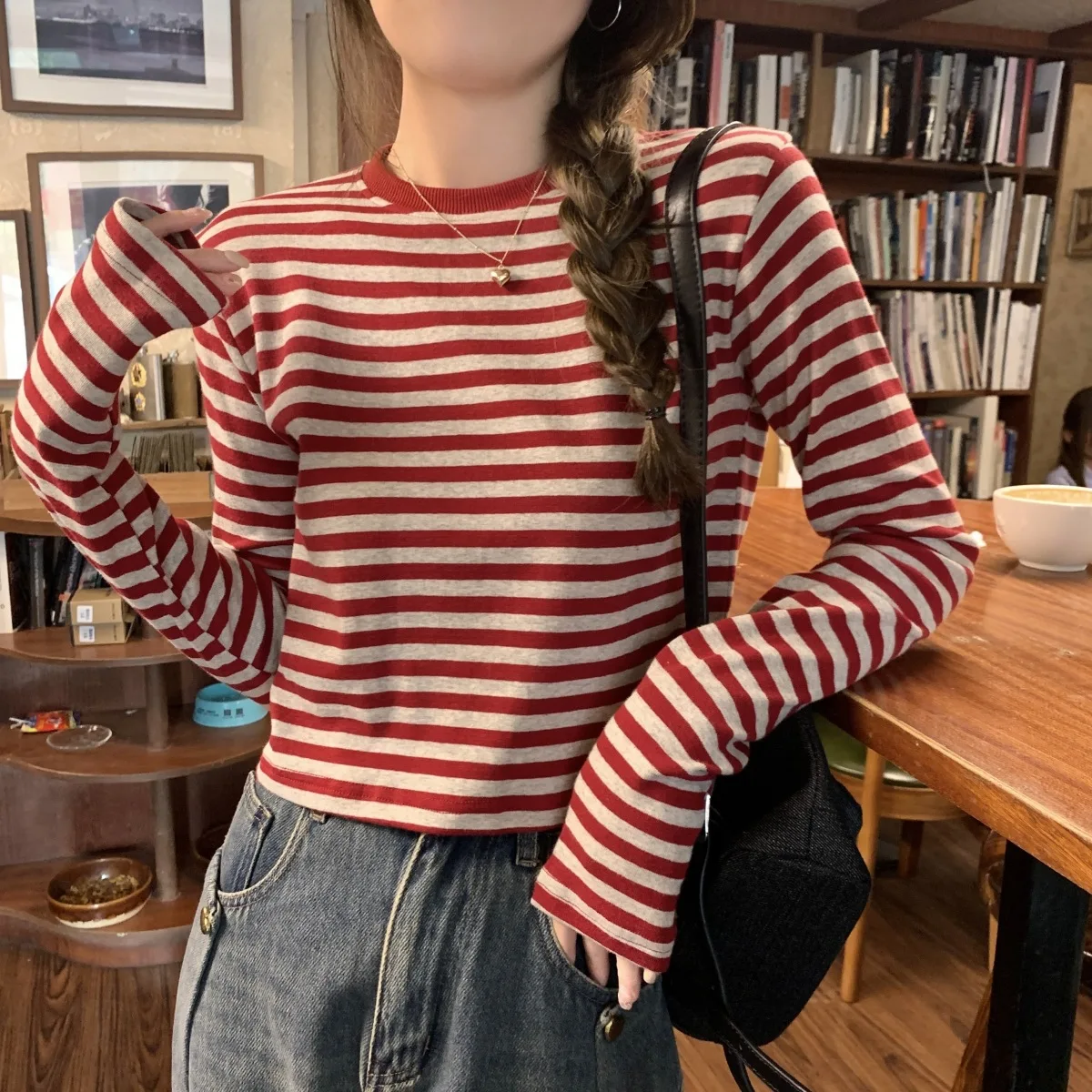 Black Striped Korean Fashion T-shirts Women Y2K Long Sleeve Autumn Winter Crop Tops Sexy Stripes Kpop Cheap Clothes Woman Tshirt