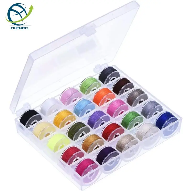 25 pz/set bobine di plastica trasparente con scatola di immagazzinaggio per ricamo, accessori per cucire, filo colorato