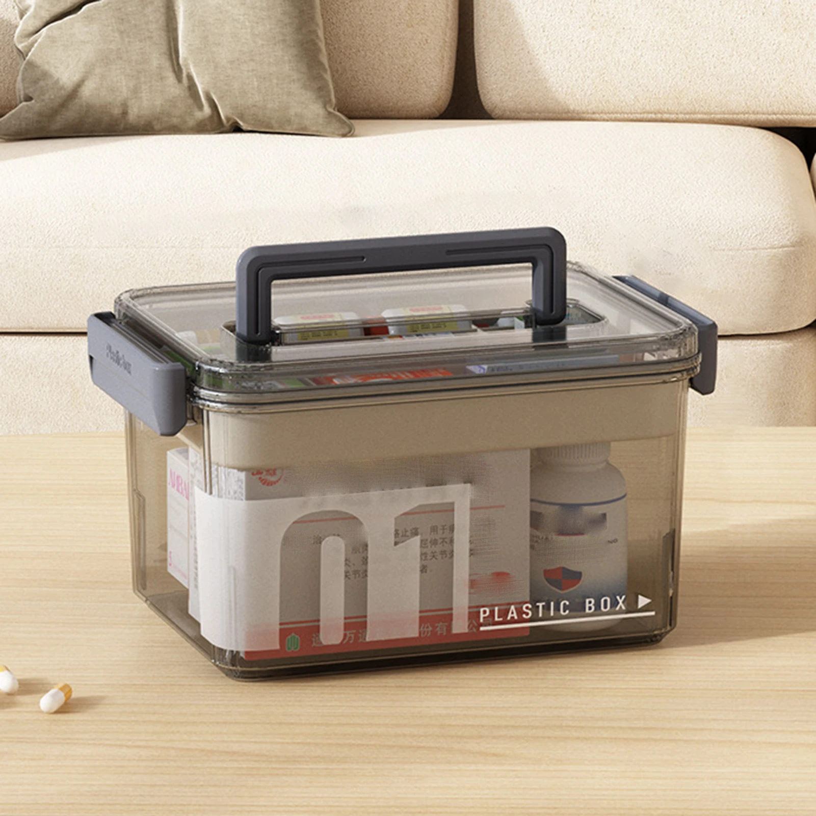 Portable Medicine Storage Box Dual-Layer Storage Design with Safe Material Suitable for Beads Sewing Supplies