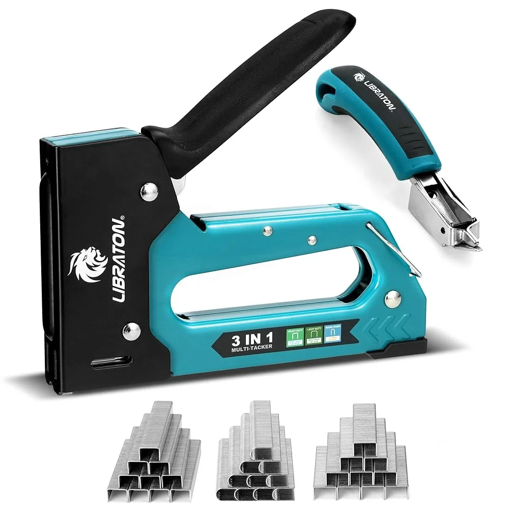 LIBRATON Upholstery 3 in 1 Staple Gun Heavy Duty with 1500 Staples T50, T25, JT21, Manual Stapler Gun & Remover Kit for Wood DIY