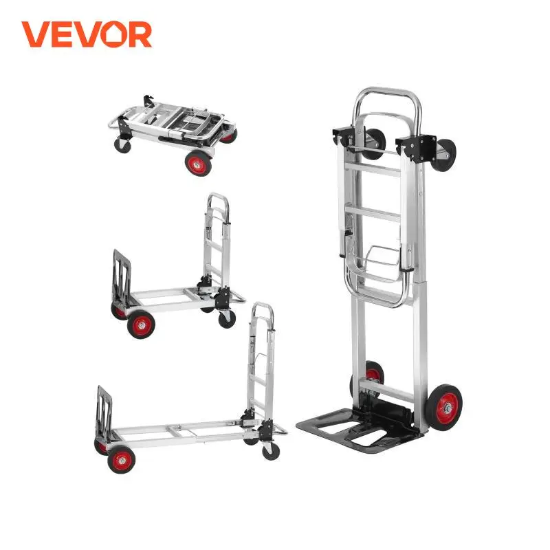 VEVOR Carretilla de Mano Plegable de Aluminio Carro de Mano 2 en 1 Carretilla de Transporte Plegable con Plataforma Carga de 181 kg Ruedas de Goma