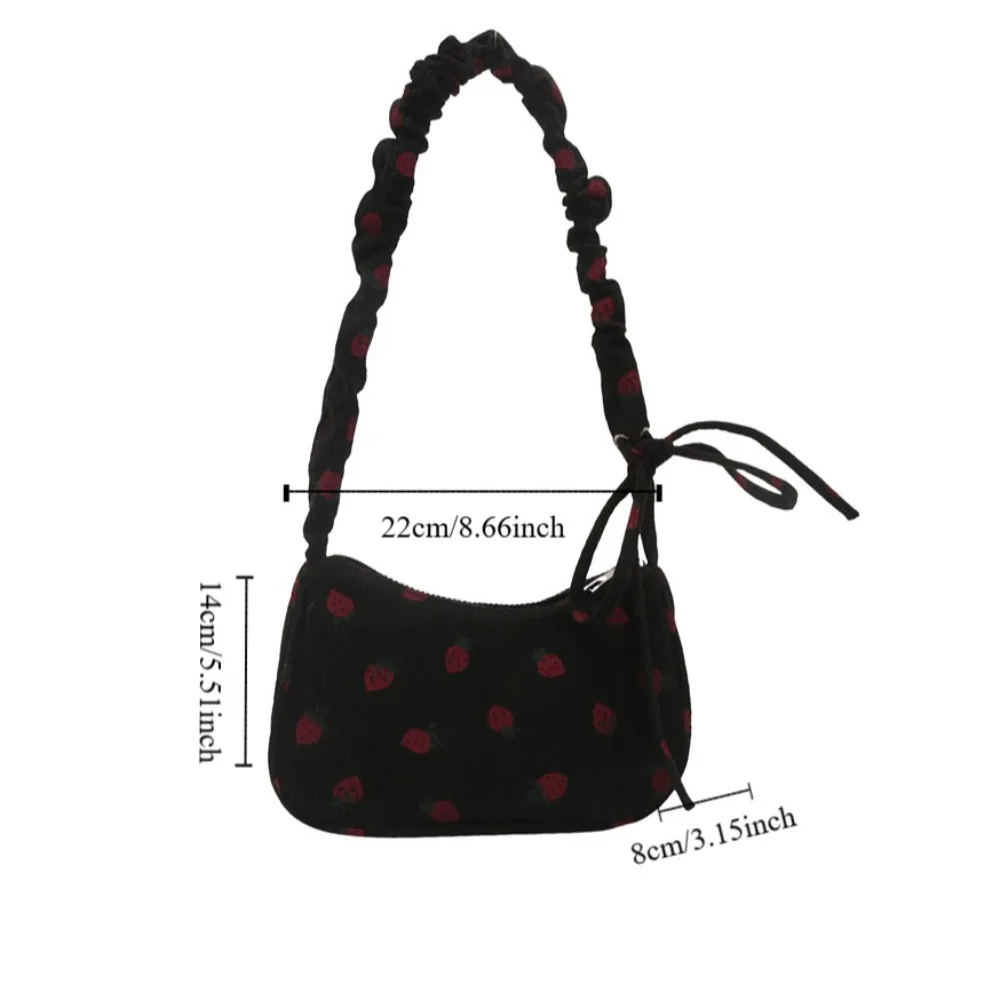 Fashion Korean Style Strawberry Printing Shoulder Bag Sweet Fruit Corduroy Tote Bag Leisure All-match Handbag Daily image 6