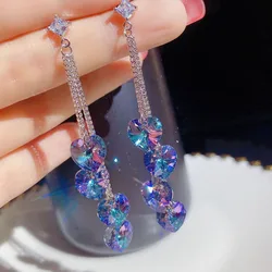 Drop Earrings For Girl Long Tassel Flower  Crystal Dnagle Earrings