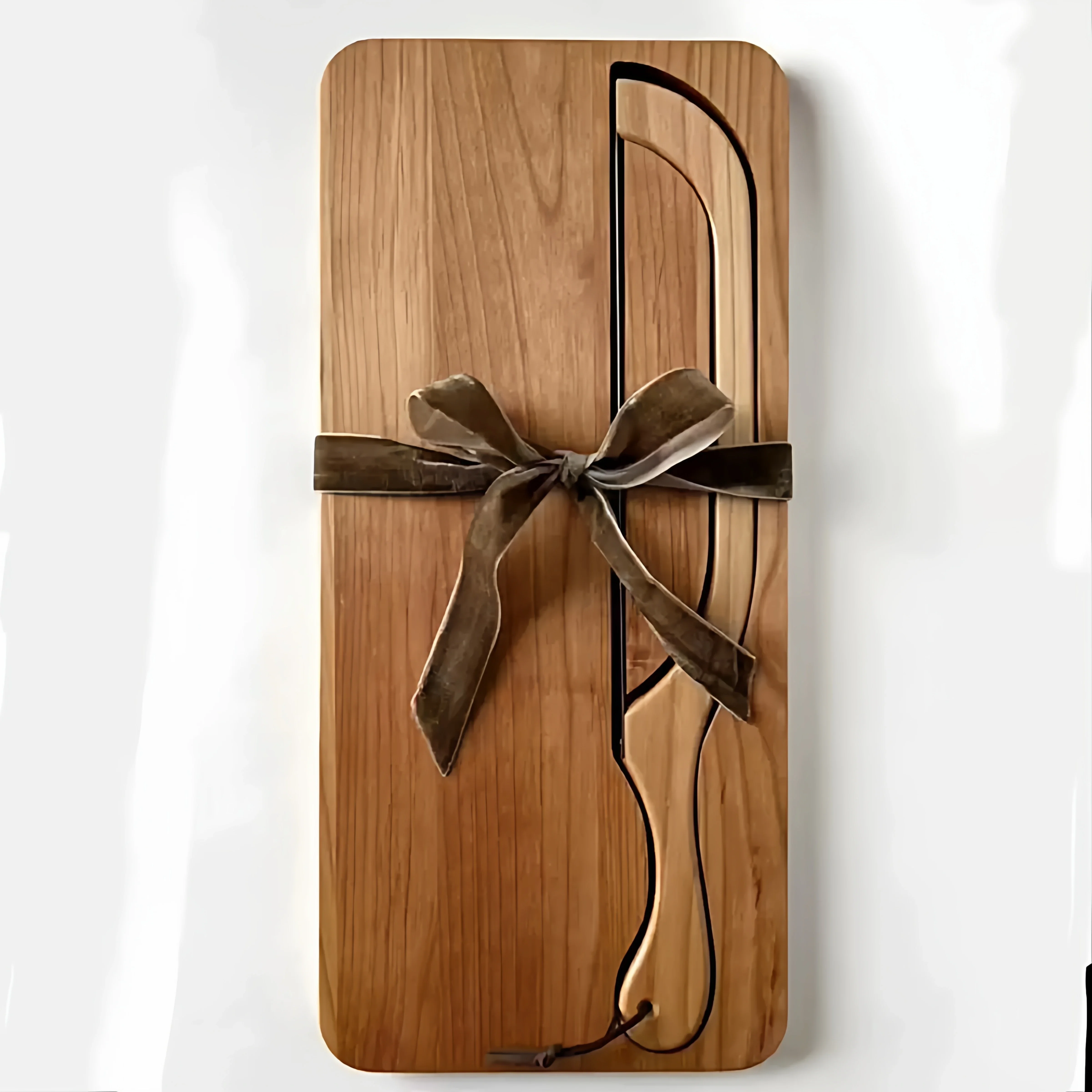 Wooden Bread Knife & Cutting Board Set Hanging Hole for Storage, Includes Chopping Board Tray for Kitchen, Picnic, Baguette