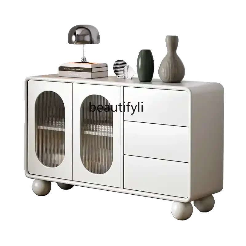 

A55 French minimalist side cabinet against the wall bucket cabinet living room cream wind solid wood storage cabinet
