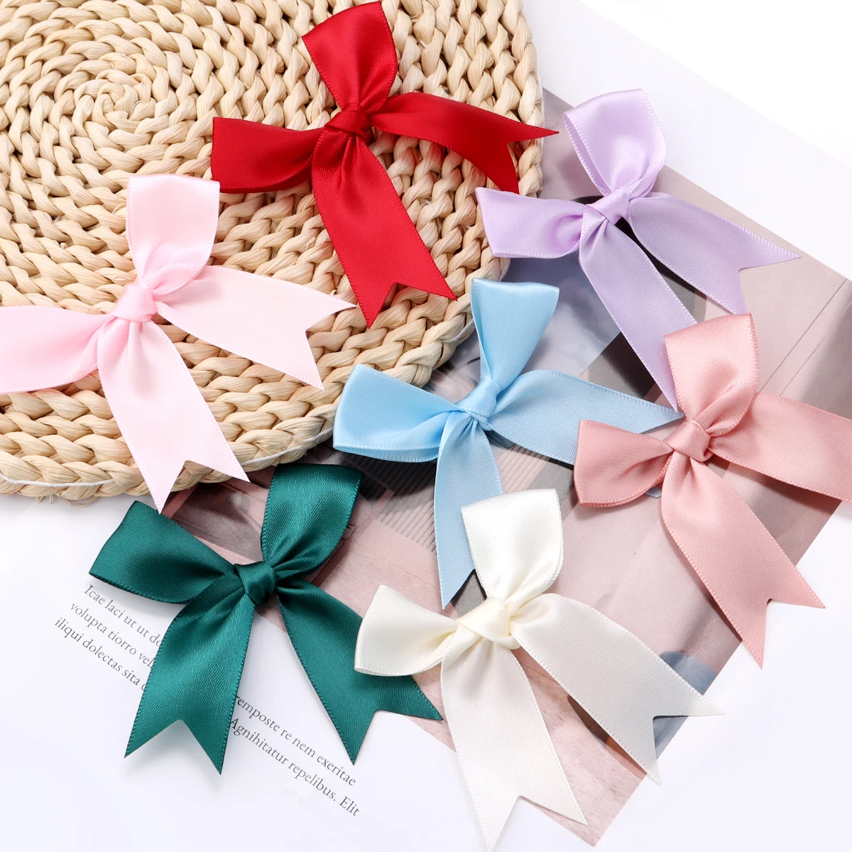 20 pcs/lot 8.5*8.5cm Colourful Satin Ribbon Bows Cute Ribbon Bow For DIY Craft Decoration Headwear Fashion Clothing Accessories