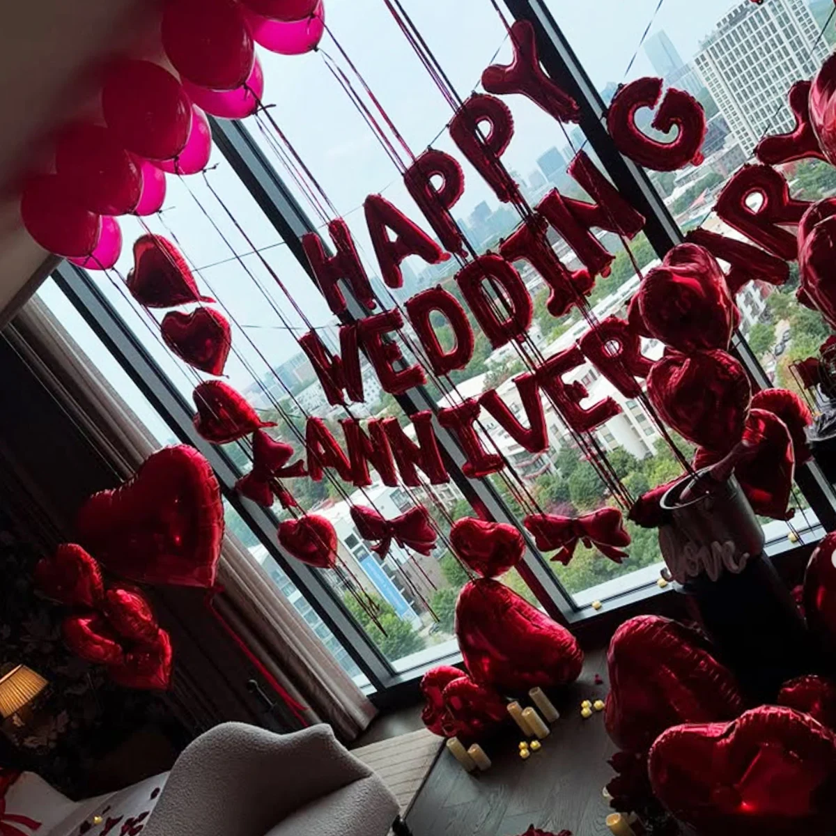 مجموعة بالونات عيد الميلاد الحمراء مع القوس، قلب الحب، بالون رقائق الألومنيوم، بتلات مقلدة لأعياد الميلاد وعيد الحب #4