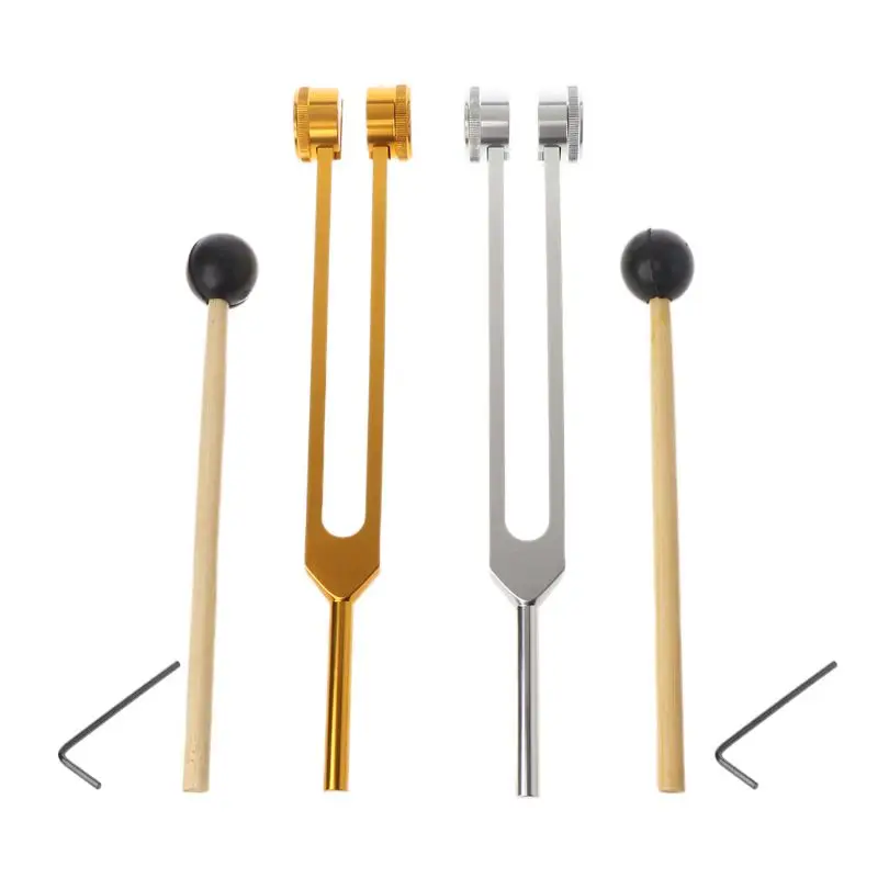 Portable Tuning Fork,128HZ Aluminum Alloy Silver Tuning Fork Hammer Ball