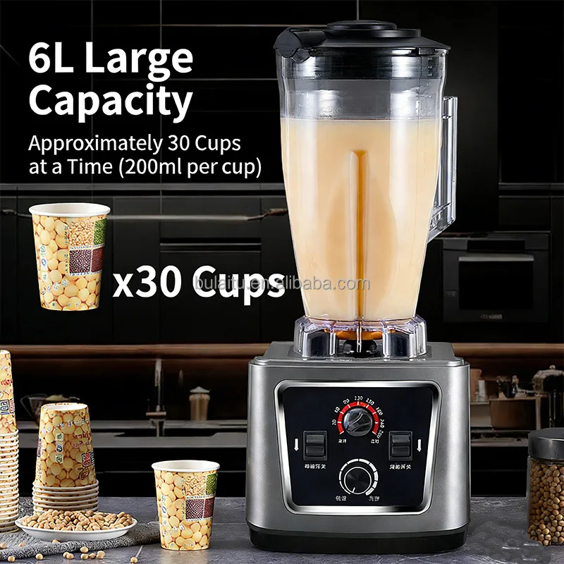 Commercial Heavy Duty Blender High Performance 6L Large Capacity One-Click Multifunctional 5+ Speeds Turbo Mode BPA Free Soy
