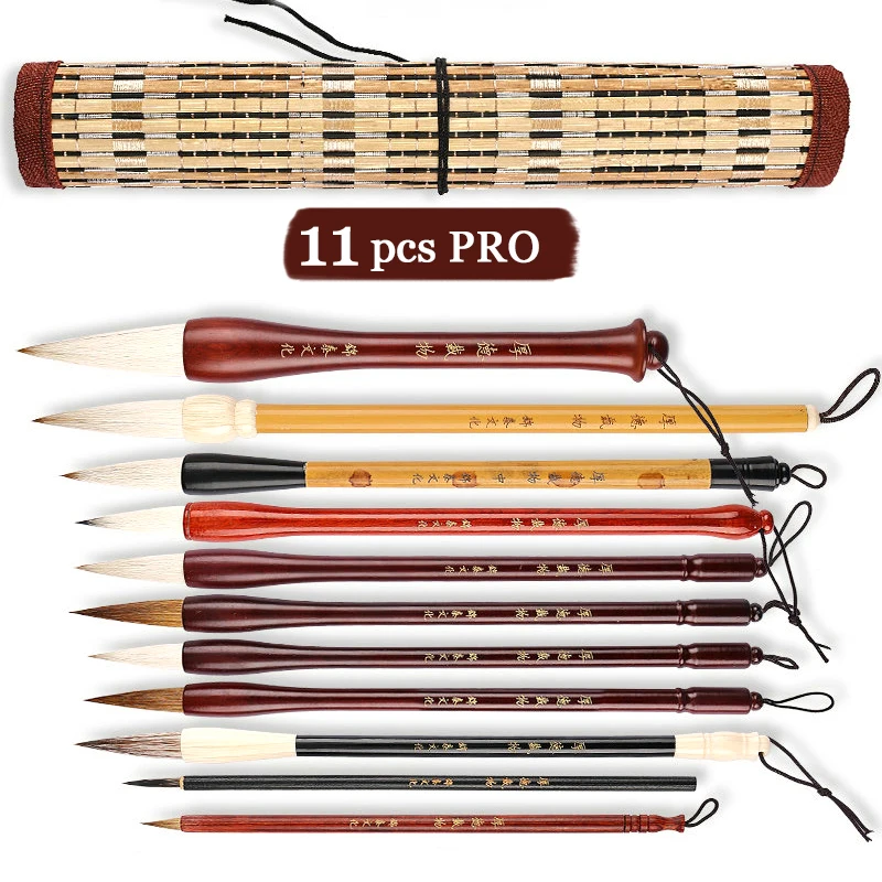 Chinese Calligraphy Brush Set Kanji Japanese Sumi Painting Drawing Artist Writing Brushes Roll-up Bamboo Brush Holder Pen Bag