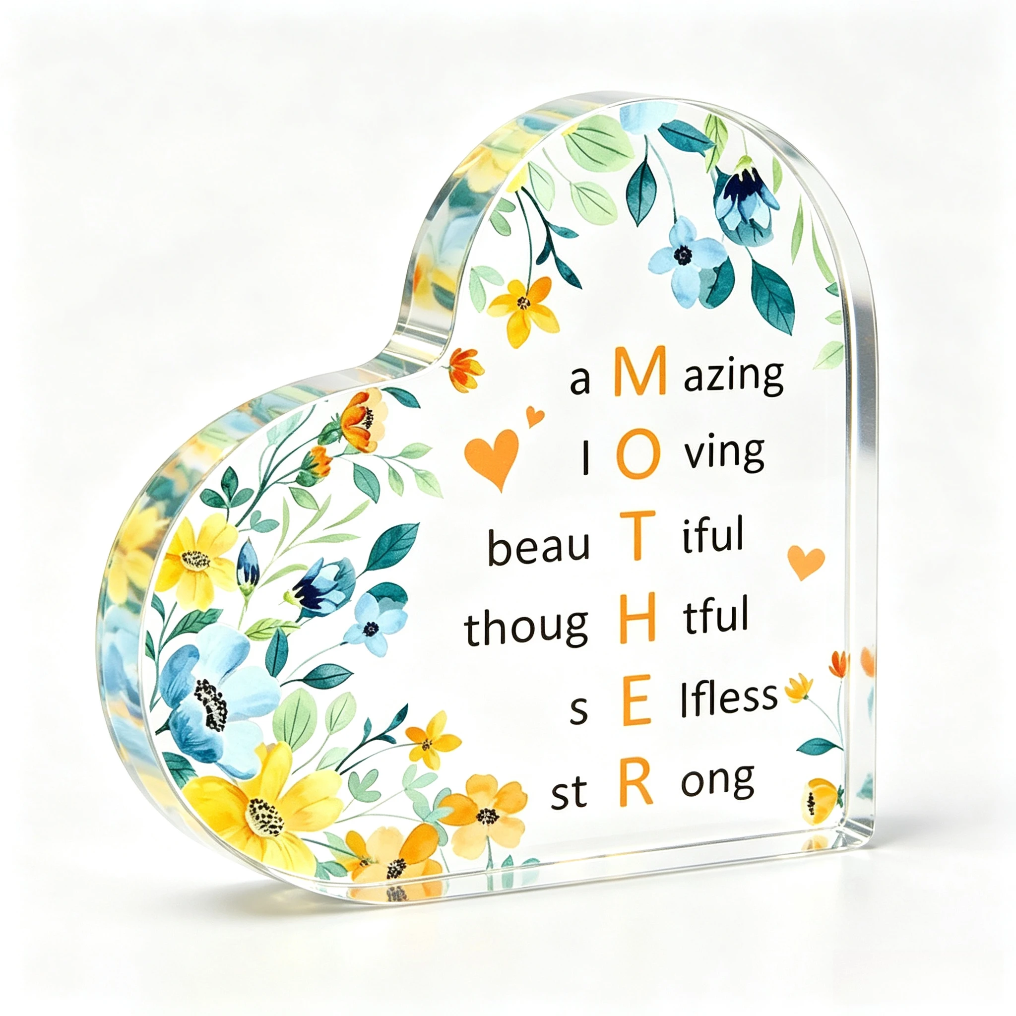 Spring Wildflower Border Heart‑Shaped Acrylic Ornament, Mother’s Day Thank‑You Tabletop Home Decor