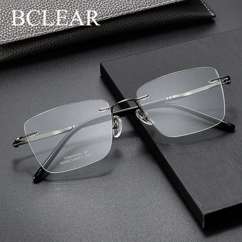 New Arrival Classic Pure Titanium Rimless Glasses Frame Men Optical Eyewear Simple Stylish Frameless Eyeglasses Comfortable 6085