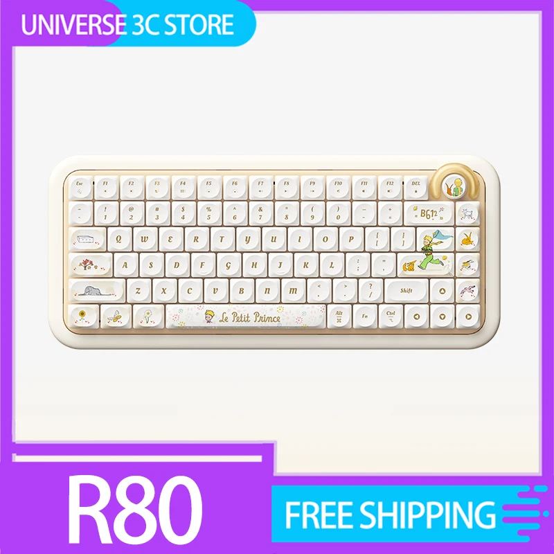 Mikit The Little Prince R80 Mechanical Keyboard With Knob Wireless Bluetooth Rgb Hot-Swap Customized Accessories For Office Girl