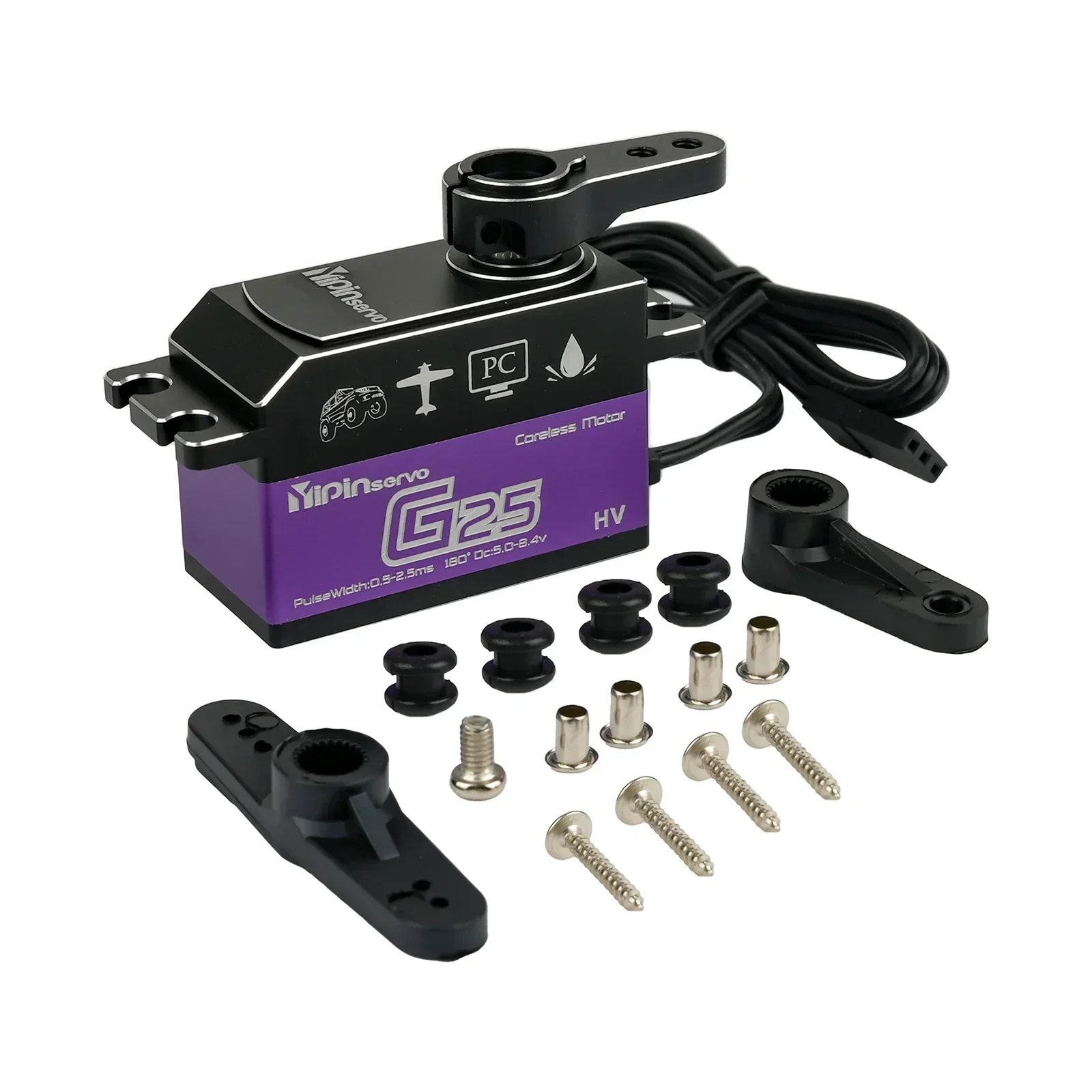 Servomotor Digital sin núcleo de engranaje de acero, 25KG/35KG/45KG, 180/270/360 grados con servos de brazo de 25T para juguetes de aviones de coche Robot DIY