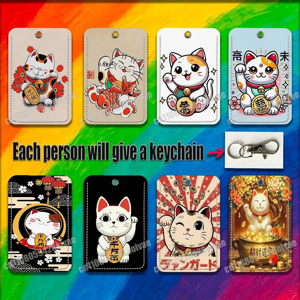 

Maneki Neko Lucky Money Cat For ID Clips Credit Bank Access Water Card Holder Cover Decoration Bag Key Keychain