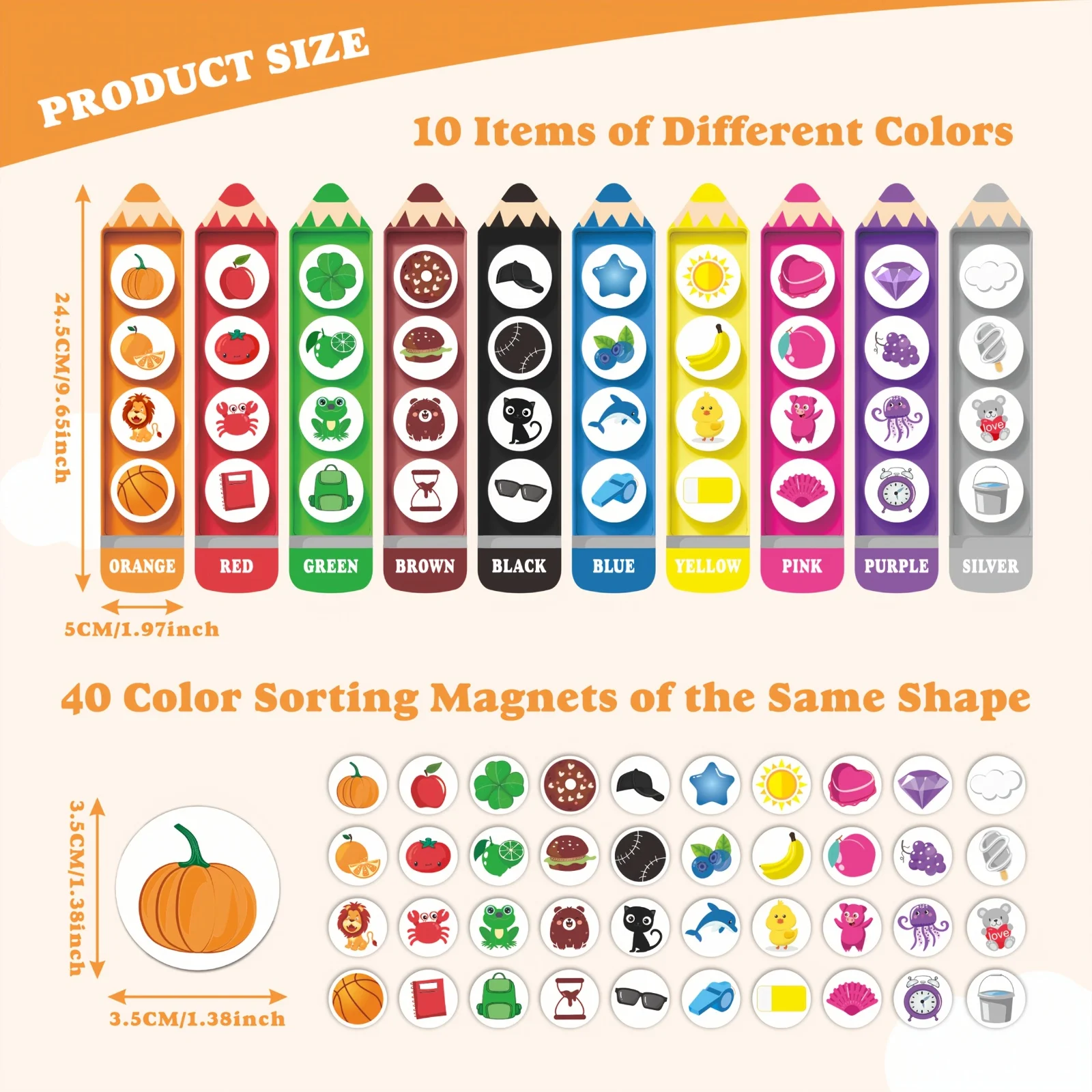 حزم هدايا للحفلات متعددة البنافذ/10 ألوان مجموعة بطاقات كلمات جديدة على شكل قلم مغناطيسي - أداة تعلم الفرز والعد #4