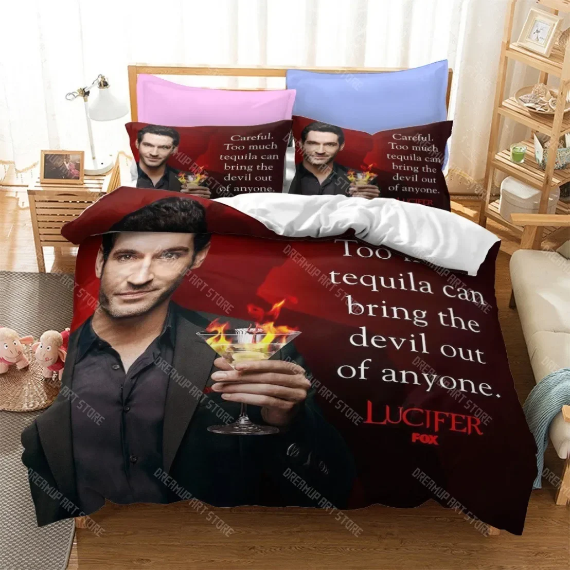2026 Angel Wings Lucifer Bedding Set Lucifer Morningstar Satanic Duvet Cover Set Aesthetic Wing Feathe Comforter Cover Set