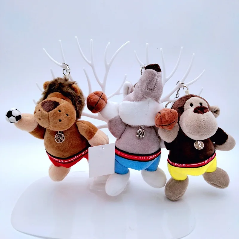 Cartoon Kawaii Playing Basketball Small Animal Plush Toy Keychain Pendant Creative Wolf Lion Gorilla Backpack Pendant Kids Gifts