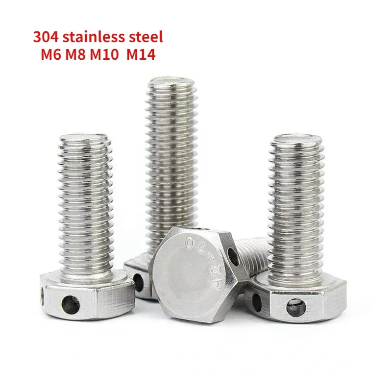 

M6-M14 GB32.1 304 Stainless Steel Head Punched Outer Hexagon Screw with Hole Bolt Safety Hole Screw Hexagon Head Bolt