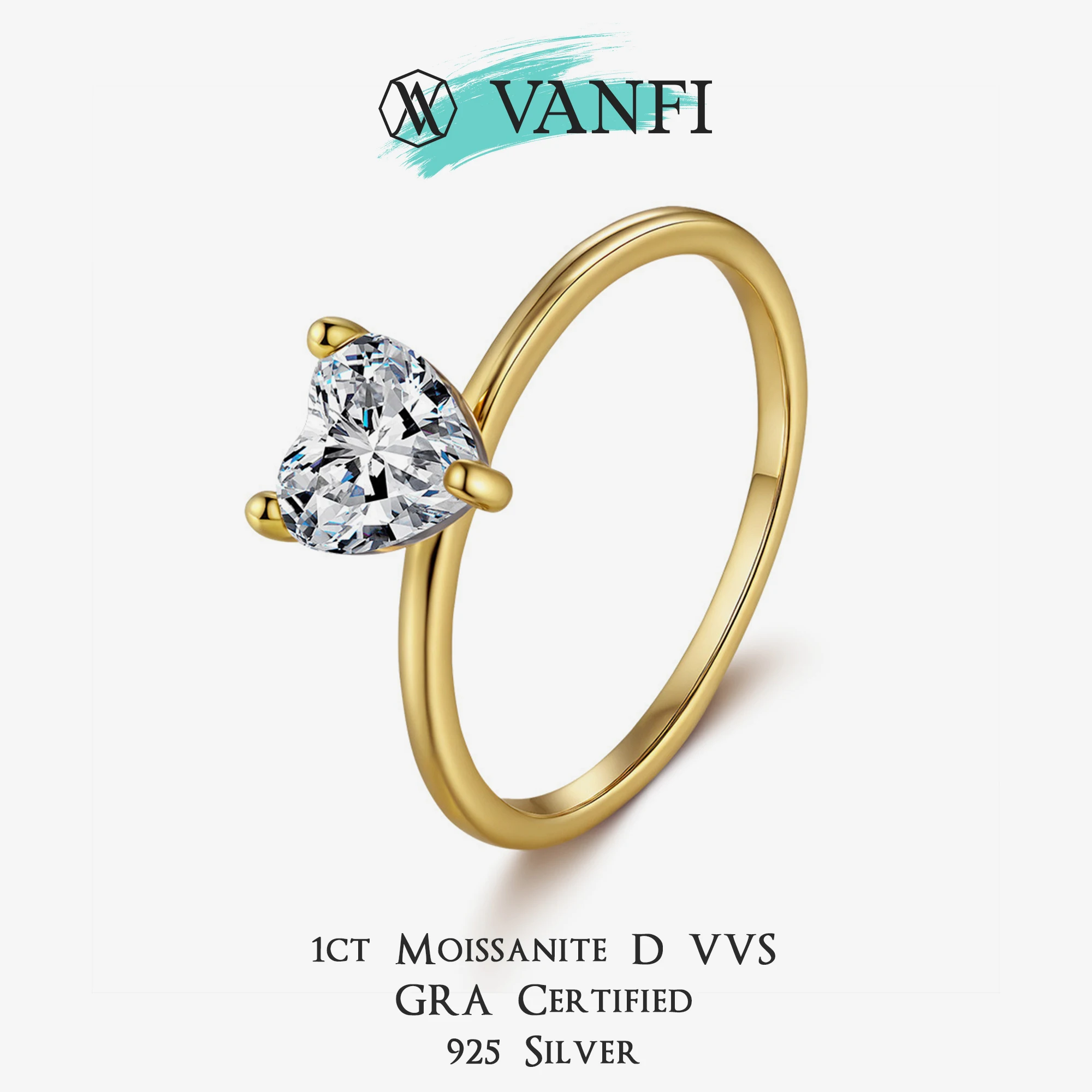 

Kfvanfi Moissanite Women's Ring s925 Sterling Silver Plated with 18k Gold Heart Lab-Grown Diamond Banquet Party Engagement Ring