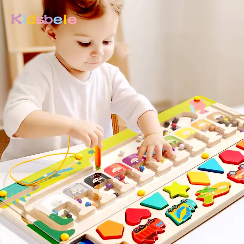 

Matching Magnetic Beads Maze Toy Wooden Color and Number Puzzle Game Multi-functional Montessori Toy For Toddlers Boys Girls