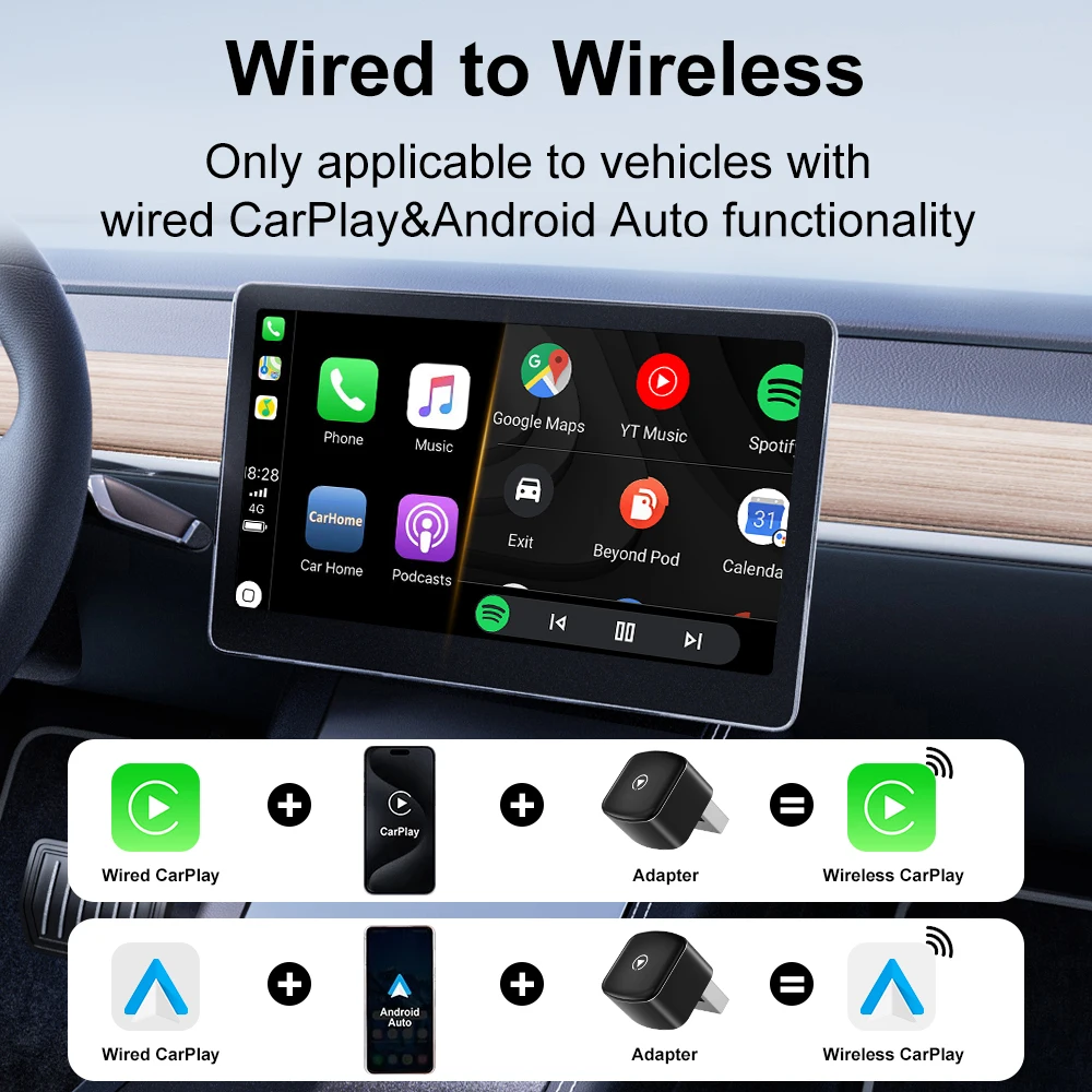 FLIXIVI محول تلقائي CarPlay Android الجديد 2in1 سلكي إلى لاسلكي 5 جيجا هرتز WiFi5.0، التوصيل والتشغيل، لسيارات CarPlay/السيارات السلكية OEM #5