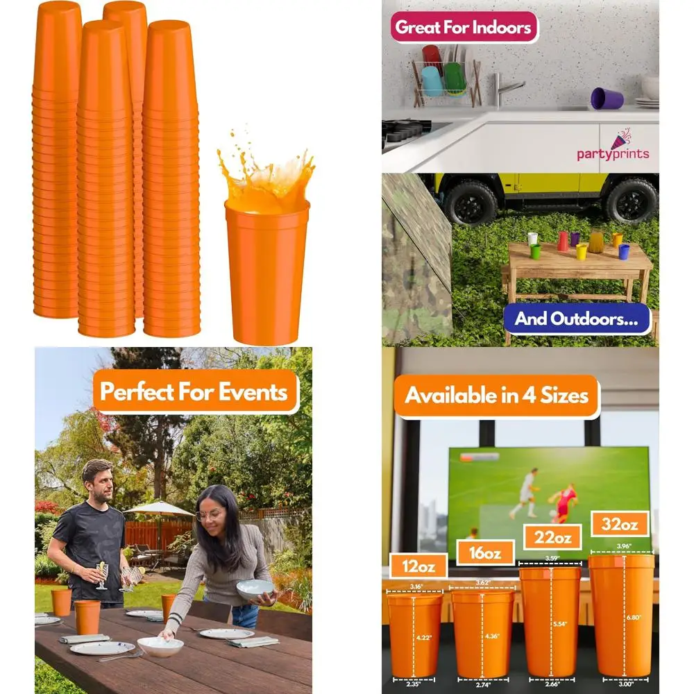 

22 oz Reusable Orange Plastic Cups, 100 Pack Stackable Food-Grade Drinking Cups for Party, Wedding, and Everyday Use