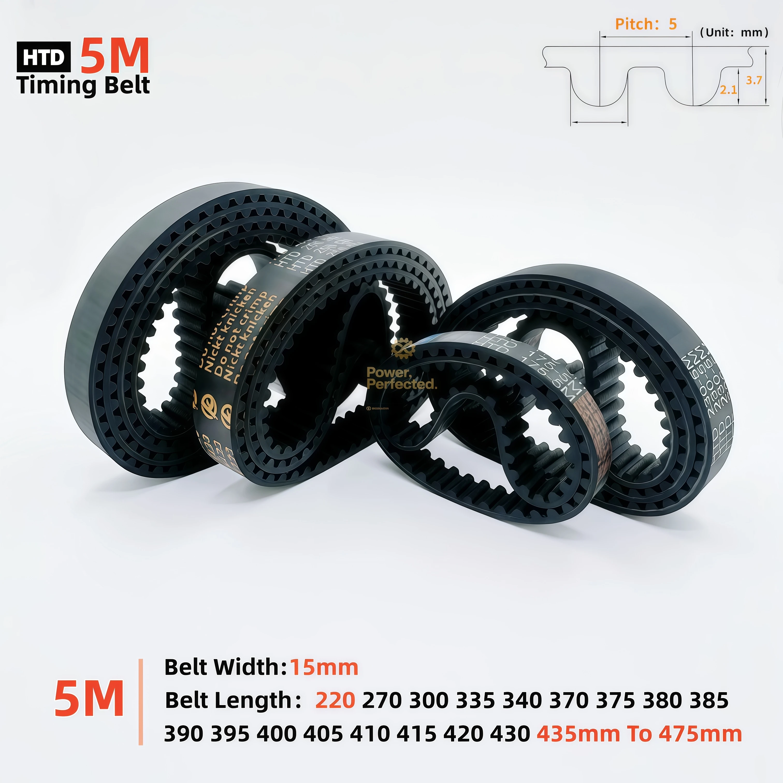 HTD 5M Rubber Timing Belt Width 15mm Length 5M220 270 300 335 340 370 375 380 385 390 395 400 405 410 415 420 430 435mm To 475mm