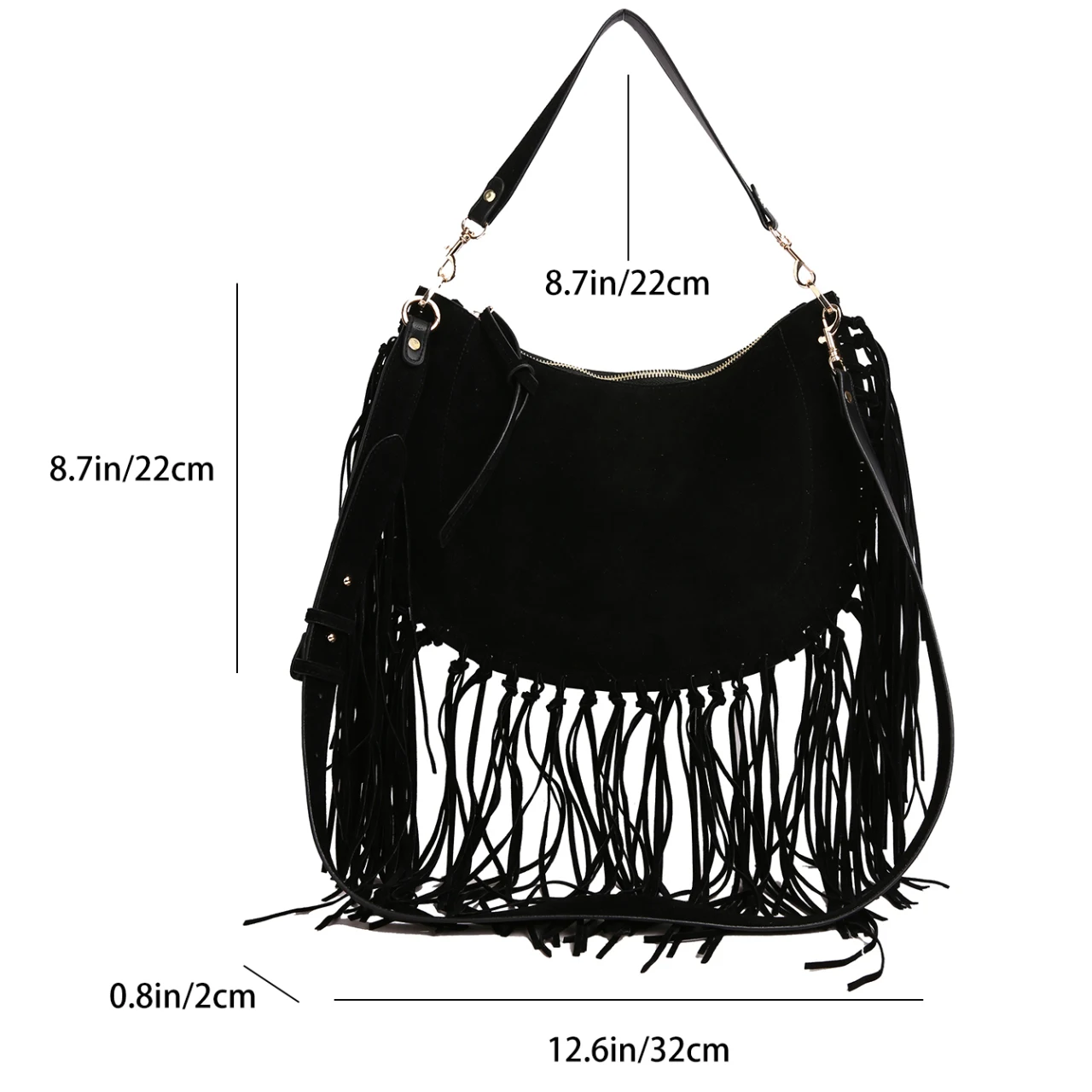    مصمم نصف دائرة السرج حقيبة كروسبودي المرأة موضة شرابة الكتف نصف القمر حقيبة يد خمر جلد الغزال تحت الإبط حمل #6