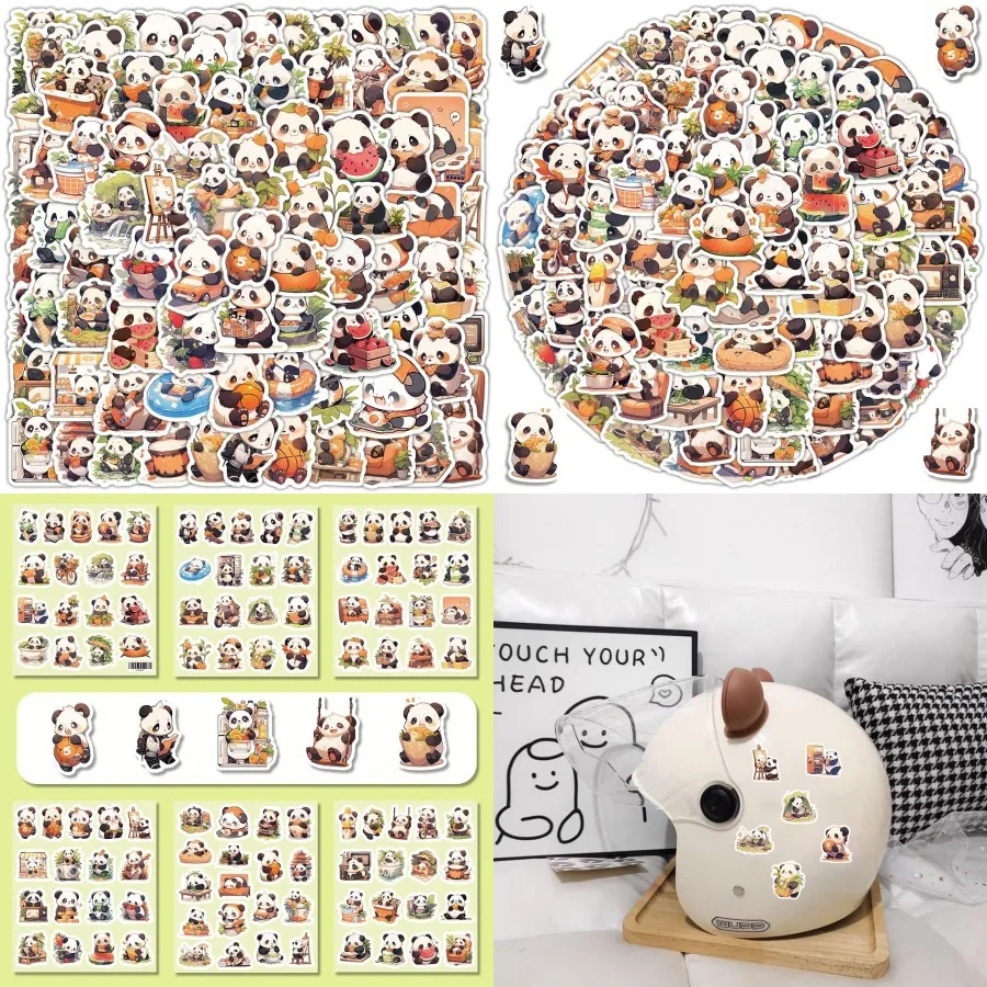 

100 Adorable Panda Stickers with Cute Bamboo Eating and Rolling Poses - Waterproof Vinyl Decals Ideal for Classroom Decor Water