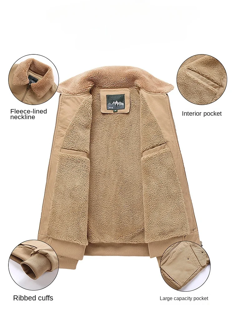 Winter Men's Cotton Jacket 2024 New Plush and Thickened Multi Bag Insulation Coat Casual Business Lapel Loose Size Cotton Jacket