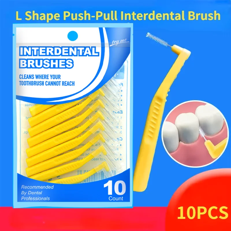 Teeth Whitening Toothbrush - 10Pcs L Shape Push-Pull Interdental Brush