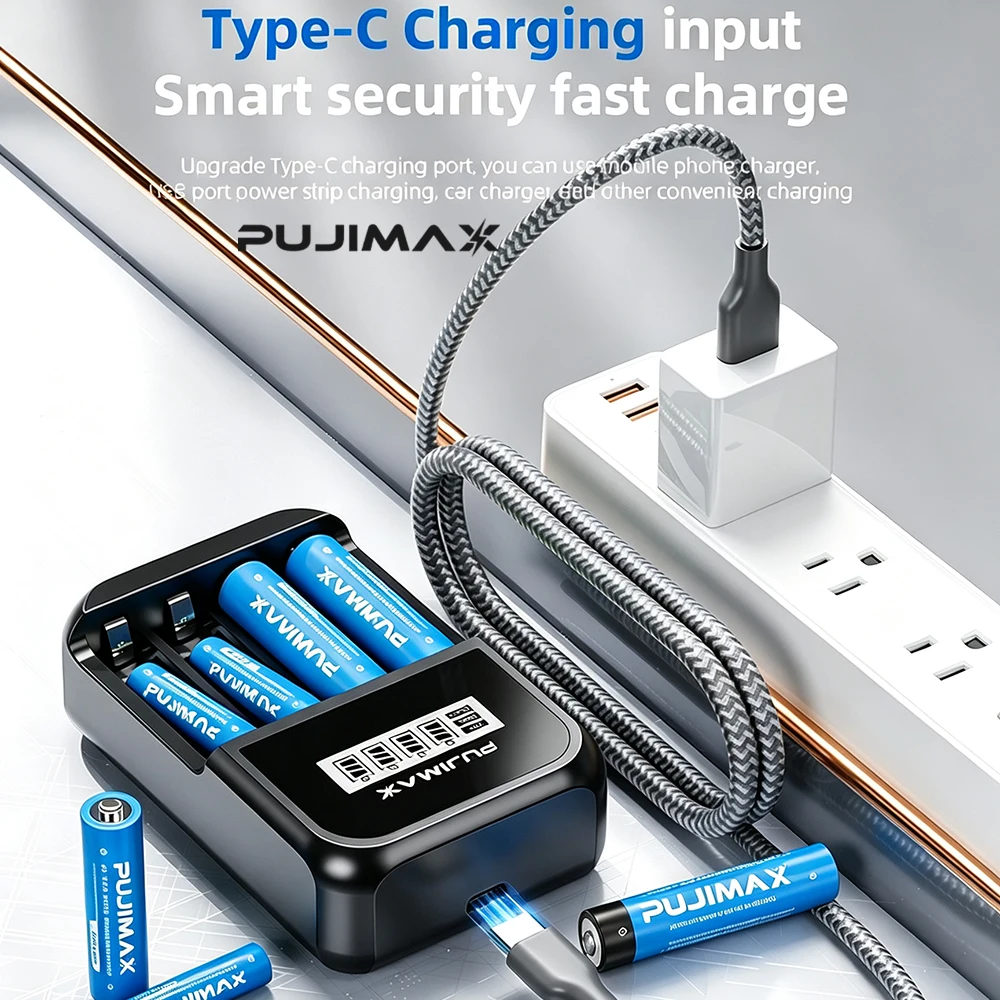PUJIMAX Lithium-Ion Rechargeable Battery 1.5V AA 4255mWh AAA 1100mWh High-Capacity Battery For Remote Control Mouse Electric Toy