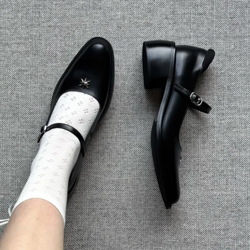 

2026new British Luxury Designer Shoes Round Toe Shallow Mouth Mary Jane Shoes for Women,retro Thick Heel Leather Shoes for Women