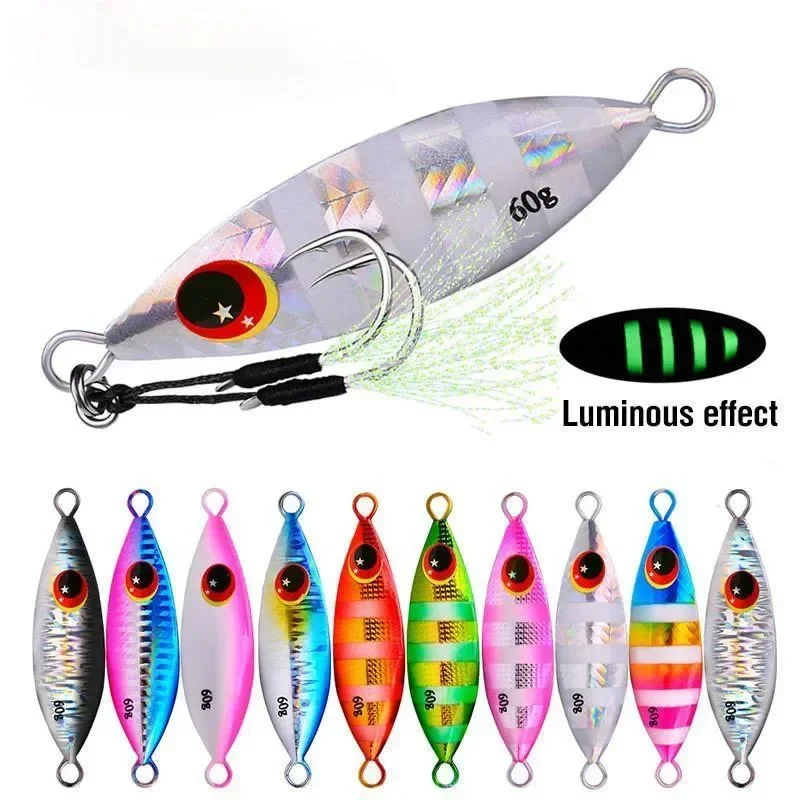 

1pcs Big Jig Fishing Lure Weights 10g-60g FishingJigs Saltwater Lures Metal Bass Jig Artificial Fake Fish Glitter Holographic