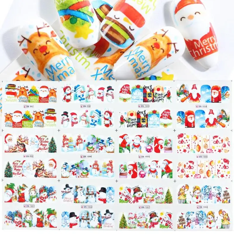 12Designs Weihnachten Nagel Aufkleber Schneeflocken Wasser Nagel Aufkleber Buchstaben Herz Ahornblatt Schieber Winter Dekoration Wasser zeichen