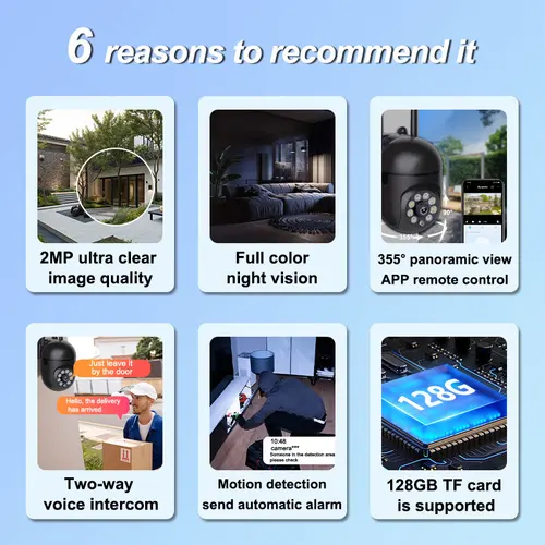 Imagen 2 del producto Cámara inalámbrica WiFi 1080P HD, cámara IP impermeable, cámara inteligente para el hogar, vigilancia de seguridad inalámbrica, cámara CCTV para exteriores, visión nocturna