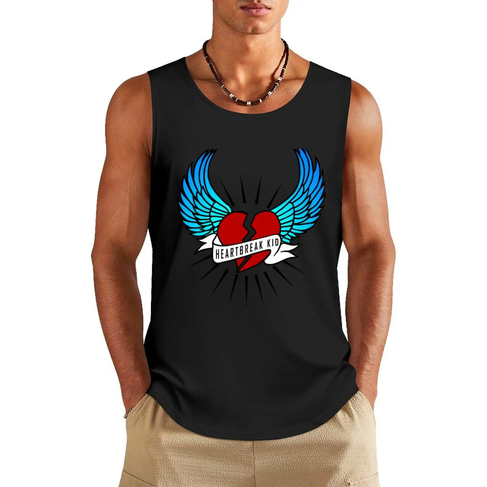 

Heartbreak Kid - blue wings, black broken heart Tank Top T-shirt man Men's sports t-shirt Men's t-shirt Vest male