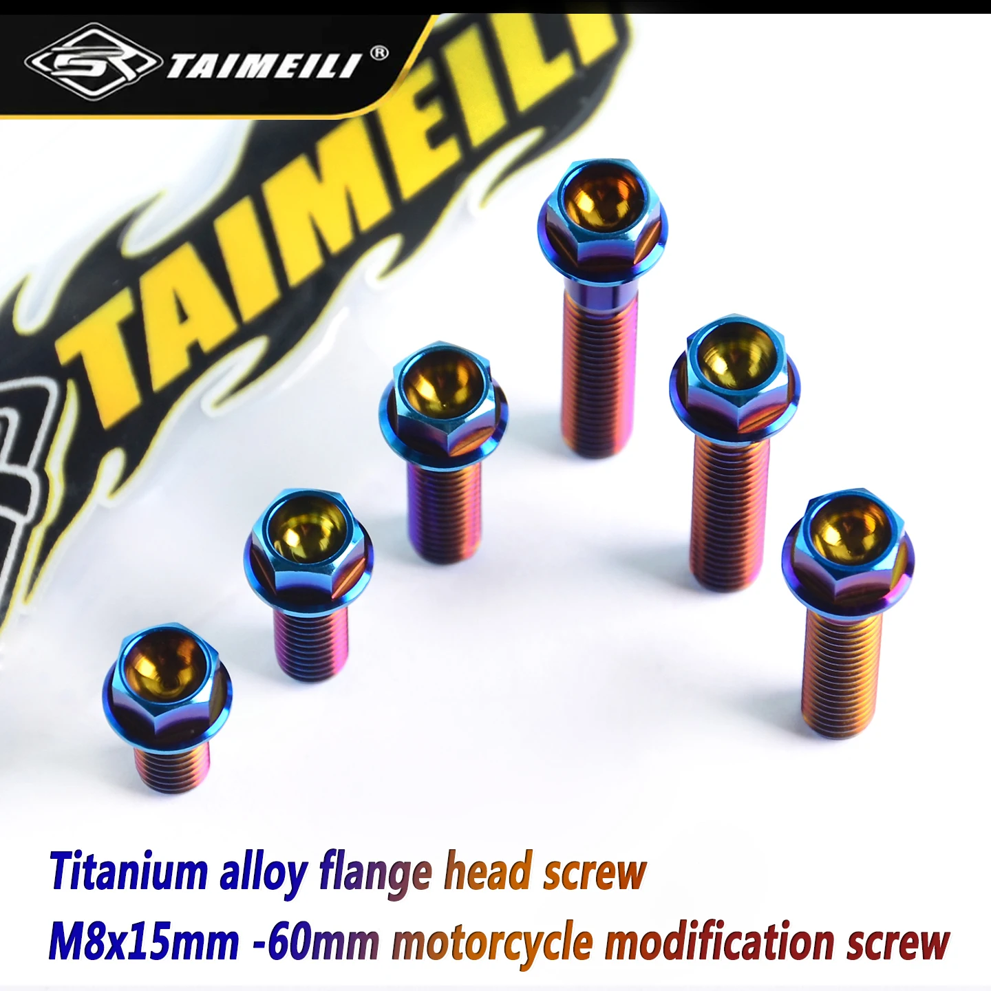 TAIMEILI TC4 Titanium Flange Head Screw M8x15/20--60mm burn blue Motorcycle Screw